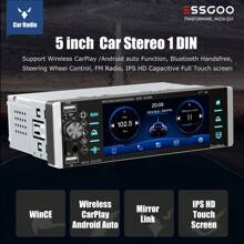 5.1" Single DIN Car Stereos Head Unit Radio Wireless Carplay Android Auto Play Bluetooth IPS Touch Screen USB AUX-IN TF - 黑色 - 查看 2