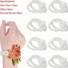 Bộ 5/10/12/20/24 chiếc - Vòng tay đính ngọc trai co giãn, thích hợp cho đám cưới, dạ hội và tiệc bãi biển. - trắng - Xem 1