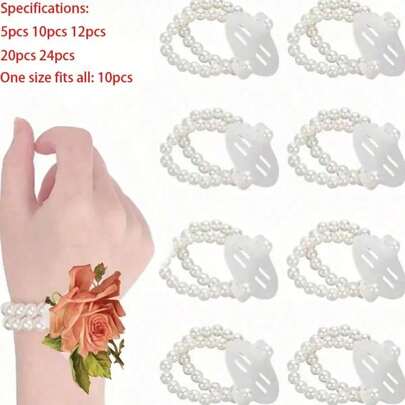 5/10/12/20/24 PCS- Elastic Pearl Corsage Bracelet For Wedding Prom And Beach Party Valentine's Day Accessories