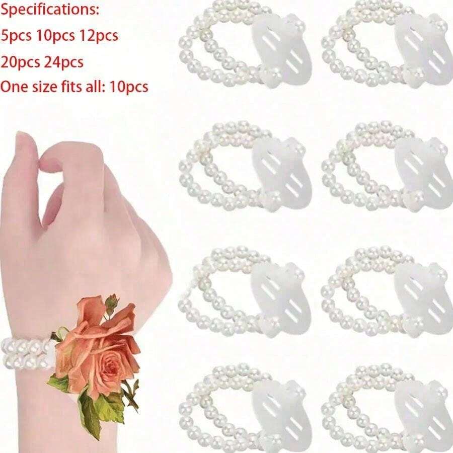 Bộ 5/10/12/20/24 chiếc - Vòng tay đính ngọc trai co giãn, thích hợp cho đám cưới, dạ hội và tiệc bãi biển. - trắng - Xem 1