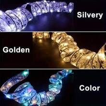 1 st. LED-kerstlintverlichting 39,37/78,74/196,85/393,7 inch zilver/gouden lint met koperdraad, feeënlichtsnoer, kerstboom, decoratief lint, strikken, lampen, op batterijen, voor thuis, tuin, tuin, bruiloft, verjaardag, feest, kerstboom, festivals, nieuwjaarsdecoratie (1/2/5/10 m gouden/zilveren lint; warm wit/wit/kleurrijk licht), kamerdecoratie, kerstdecoratie, kerstverlichting, slaapkamerdecoratie, woondecoratie, feestdecoratie, vakantie, festival, kerstcadeau, Thanksgiving, kerstboomdecoratie, ornamenten