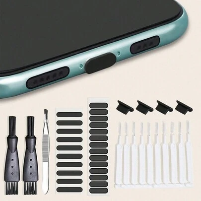 Kit de limpieza y mantenimiento de teléfonos con conector Tipo-C, incluye tapón antipolvo, protector de altavoz, pinzas y cepillo de limpieza de teclado