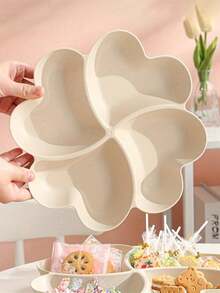 1 件/2 件分隔托盘、开胃菜分区拼盘、甜点盘、可重复使用的塑料小吃盘、圆形调味盘、4 个隔间，用于盛放薯片和蘸酱蔬菜糖果坚果水果、糖果盘干果盘水果篮心形水果盘糖果盘零食坚果盘碗盒容器，分隔盘，用于盛放开胃菜、小吃、蔬菜 - 米色 - 查看 3