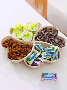 1 件/2 件分隔托盘、开胃菜分区拼盘、甜点盘、可重复使用的塑料小吃盘、圆形调味盘、4 个隔间，用于盛放薯片和蘸酱蔬菜糖果坚果水果、糖果盘干果盘水果篮心形水果盘糖果盘零食坚果盘碗盒容器，分隔盘，用于盛放开胃菜、小吃、蔬菜 - 米色 - 查看 7