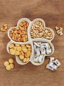 1 件/2 件分隔托盘、开胃菜分区拼盘、甜点盘、可重复使用的塑料小吃盘、圆形调味盘、4 个隔间，用于盛放薯片和蘸酱蔬菜糖果坚果水果、糖果盘干果盘水果篮心形水果盘糖果盘零食坚果盘碗盒容器，分隔盘，用于盛放开胃菜、小吃、蔬菜 - 米色 - 查看 8