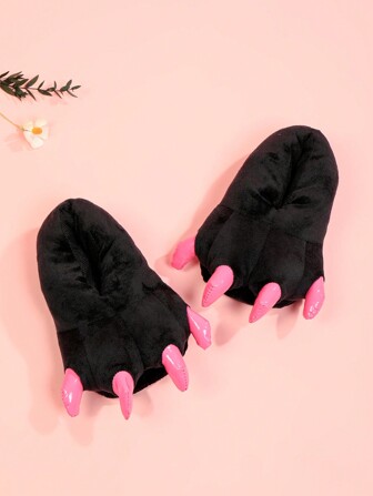 Divertidas pantuflas de dedo cerrado con forma de garra de dinosaurio, pantuflas de felpa con diseño de pan novedoso y cálido para niños, Halloween