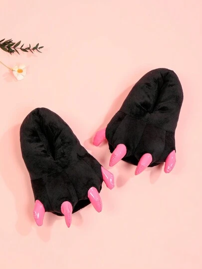 Funny Dinosaur Claw Closed Toe Slippers, Novelty Bread Plush Warm Slip-On Slippers For Kids, Halloween