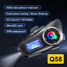 Q58-Max Motorcycle Helmet Intercom Bluetooth Headset IP65 Waterproof LCD Display 2 Riders Music Share With LED Light 500M Interphone