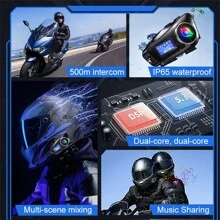 Q58-Max Motorcycle Helmet Intercom Bluetooth Headset IP65 Waterproof LCD Display 2 Riders Music Share With LED Light 500M Interphone