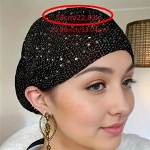 优雅女士纯色针织帽，带水钻装饰 - 柔软、有弹性且舒适，适合日常休闲和正式场合 - 彩色 - 查看 2