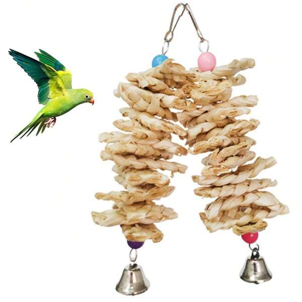 Juguete para morder del loro talla grande vendido a través de las fronteras, suministros colgantes para jaula de pájaro de reloj tejido de hoja de maíz, juguete para pájaro