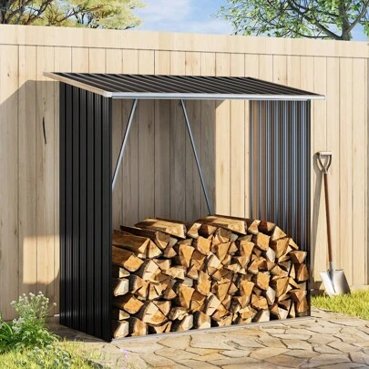 LIVINGANDHOME Living And Home Garden Outdoor Metal Firewood Log Storage Shed