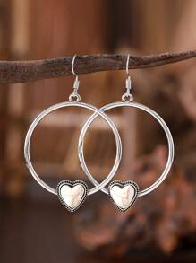 Hoa tai tròn rỗng hình trái tim và ngọc lam cổ điển làm quà tặng cho phụ nữ - Nhiều màu - Xem 15