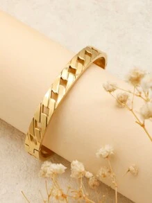 1 Set/2 Stücke Armband und Ring Set in Goldfarbe, minimalistisches hohles Design, Edelstahl, geeignet für den täglichen Gebrauch, Partys und Urlaub