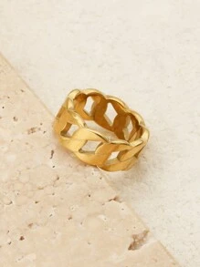 1 Set/2 Stücke Armband und Ring Set in Goldfarbe, minimalistisches hohles Design, Edelstahl, geeignet für den täglichen Gebrauch, Partys und Urlaub