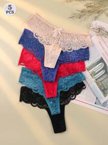 5pcs Women' Low-Rise Sexy Lace Thong Underwear - Multicolor - View 4