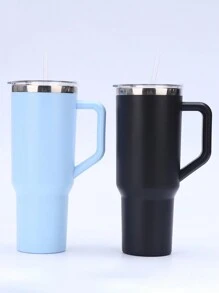 1 件 40 盎司不锈钢随行杯带手柄吸管大容量便携式车载杯咖啡杯水杯适合户外旅行办公室返校