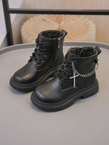 1 双新款十字链装饰儿童靴，男女通用 - 黑色 - 查看 3