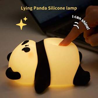 1pc Cute Panda Night Light, Soft Silicone LED Night Light For Infants & Kids, 3 Brightness Levels, USB Rechargeable 1200mAh Battery, Timer Function, Gentle Eye-Caring Touch Lamp, & Gift, Bedroom Decor Baby Shower Family Decorations Gifts