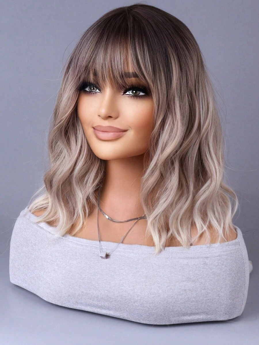 Linen Gold Shoulder Length Curly Hair 14-Inch Full Head Wig Suitable For Everyday Wear - 亞麻金 - 查看 1