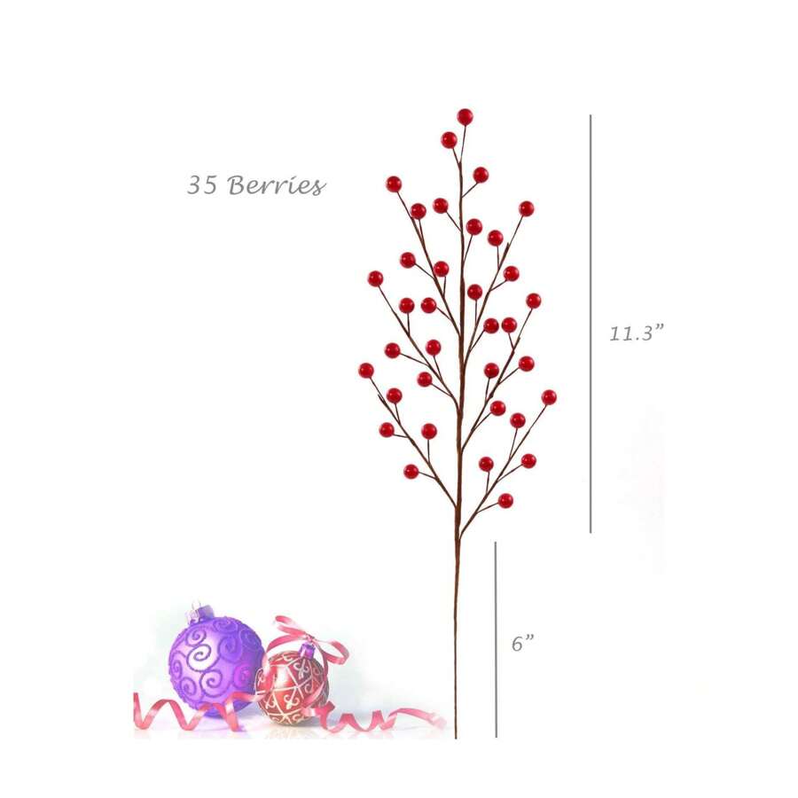 Set Of 12: Red Holly Berry Stems With Lifelike Berries | 19-Inch | Festive Holiday Decor | Trees, Wreaths, & Garlands | Christmas Picks | Home & Office Decor, Floral Home By Artificial Flowers - Red - View 1