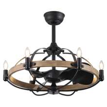 6-Lights Industrial Candle Chandelier Fan, Vintage Caged Ceiling Fan With Light Fixtures, Farmhouse Ceiling Fan With Lights And Remote Control For Bedroom Dining Room Christmas - màu đen - Xem 8