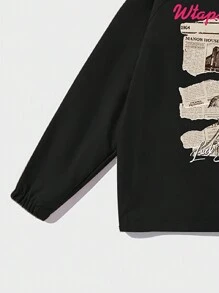 Men's Autumn/Winter Long Sleeve Collar Retro Rose Print Jacket, For Fall - Black - View 3