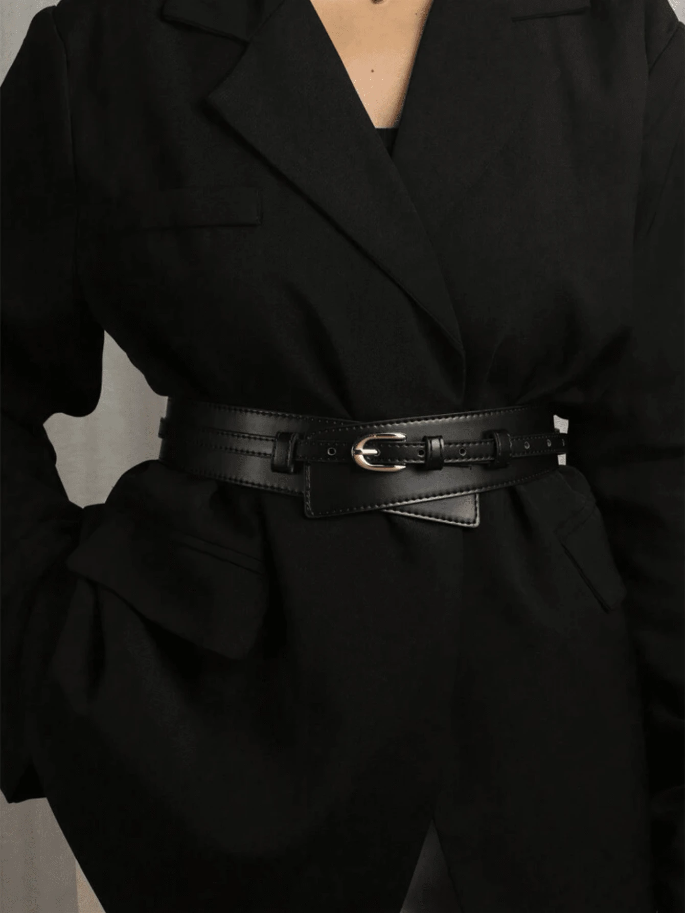 Simple Style Metal Buckle Belt For Coats And Dresses Two Usages Halloween Summer, School Fall, Autumn, Halloween - Black - View 1