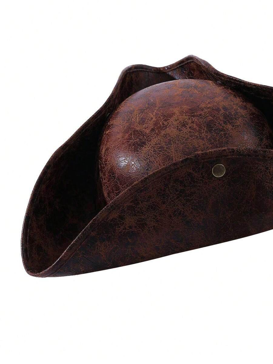 1pc Halloween Faux Leather Pirate Hat Brown Distressed Colonial