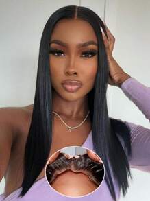Straight Lace Front Wig Human Hair 5x5 Pre-Pulled With Baby Hair 180% Density Lace Close Up Human Hair Wig Women Natural Black 13X4 Upgraded HD Lace Front Wig Straight Lace Front Wig Human Hair 4x4 Glueless Wear & Go Wigs Human Hair Pre Plucked 28 Inch - Natural Black - 查看 1