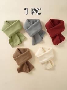 1pc Unisex Kids Knitted Warm Scarf, Simple Solid Color Windproof Comfortable Outdoor Scarf