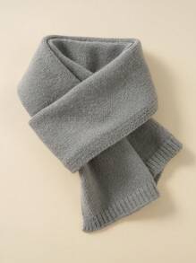 1pc Unisex Kids Knitted Warm Scarf, Simple Solid Color Windproof Comfortable Outdoor Scarf