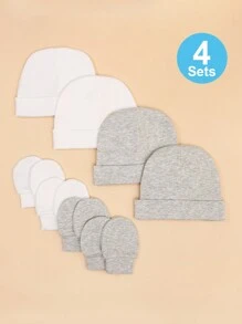 4 Bộ Mũ Len Và Găng Tay Cho Bé Sơ Sinh (0-6 Tháng) Unisex Màu Trơn Bảo Vệ Ấm Áp Thoải Mái Hàng Ngày Mũ Beanie Và Găng Tay Cho Bệnh Viện Và Sử Dụng Ngoài Trời - 4 bộ - Xem 12