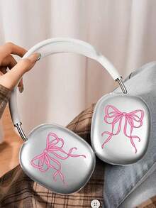 1pair TPU Transparent Anti-Fall Soft Earphone Case With Colorful Heart & Bow Decor Compatible With Airpods Max - Pink - View 6