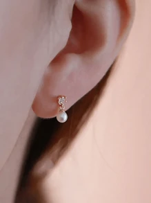 1 Pair Vintage S925 Silver Zirconia & Pearl Stud Earrings, Dainty Jewelry Accessories For Women, Suitable For Daily Wear, Travel, Friendship Memorial, Birthday Gift