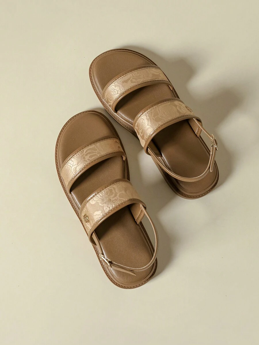 Thick Sole Strap Buckle Sandals, Comfortable Outdoor Beach Open Toe Wedge Soft Bottom Summer New Brown Floral Roman Shoes
