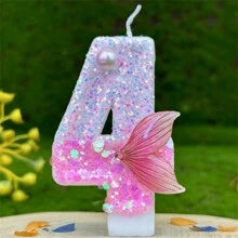 Velas Digitas de Cauda de Sereia Rosa Brilhante, Velas de Aniversário Criativas DIY para Decoração de Bolo, Festa e Decoração Doméstica - Multicolorido - Visão 21