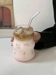 1 pieza Taza de café de vidrio con pajita, adecuada para uso doméstico, mujeres, bebidas y té con leche, suministros para estudiantes - vidrio transparente - Ver 7