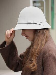 LEAJOURNO. 1 chiếc mũ xô nữ, trang trí nơ cổ điển thanh lịch theo phong cách Pháp, phù hợp cho mùa thu/đông - Màu Khaki - Xem 6