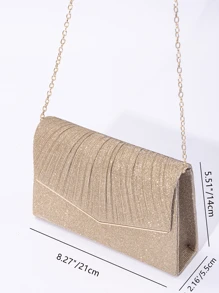 1pc Solid Color Glitter Edge Clutch Bag With V Shaped Flap, Minimalist & Elegant, Suitable For Women's Daily Parties Or Wedding Events - Gold - View 7