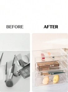 1 pieza Organizador de cajón de escritorio transparente para lápices labiales/brillos de labios, caja de almacenamiento de maquillaje a prueba de agua y polvo, para vacaciones en la playa, colección de baño, colección de dormitorio, gran capacidad