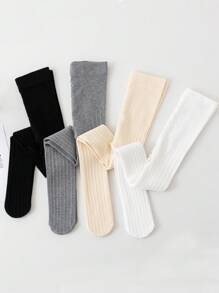 4 双女孩垂直条纹、粗针织、纯黑/白/灰色/卡其色紧身裤，适合所有季节，公主风格 - 彩色 - 查看 2
