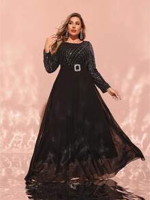 Áo choàng dạ hội trang trọng cỡ lớn - màu đen - Xem 2