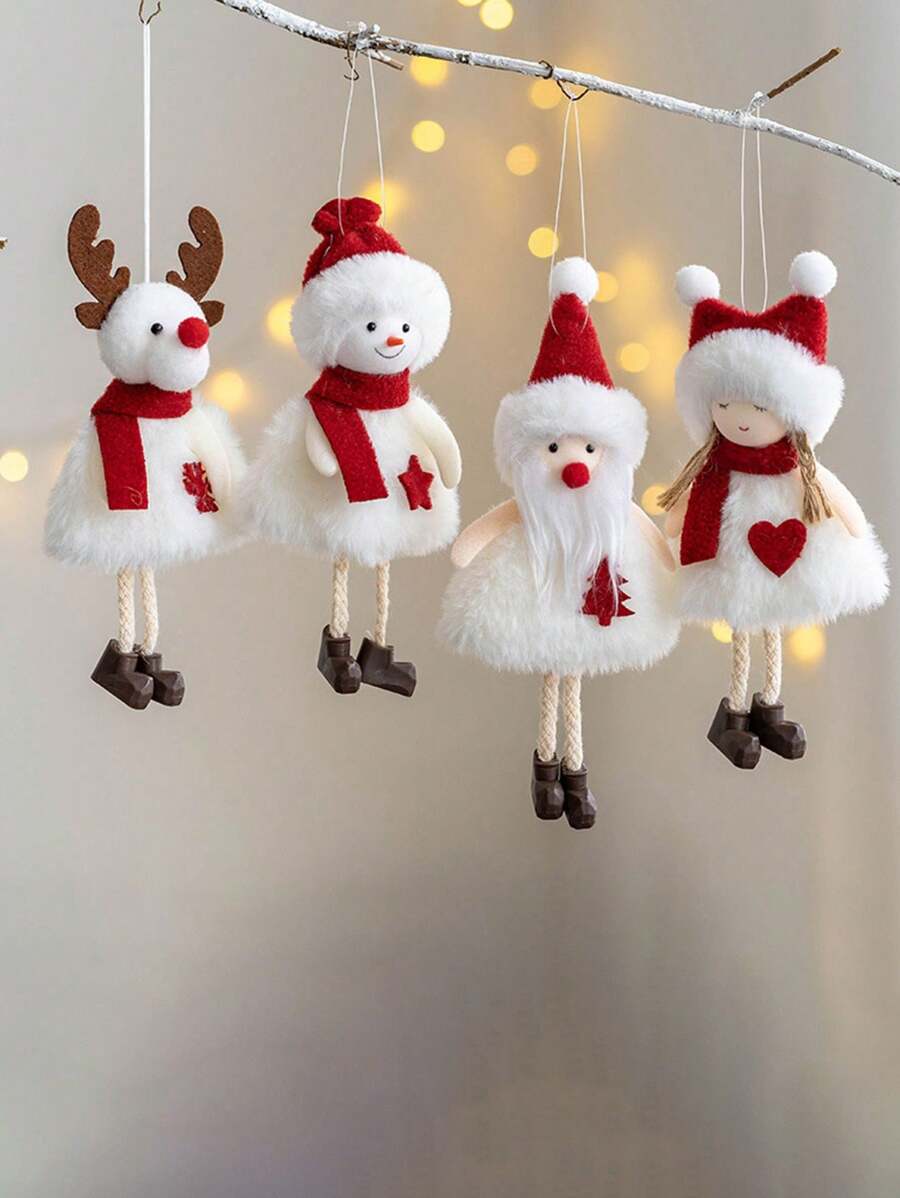 1 件圣诞毛绒吊坠，小装饰布老人雪人麋鹿小吊坠圣诞树装饰礼物，圣诞装饰用品