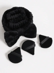 6 件多功能化妆海绵，3 件头带，美容化妆海绵，化妆工具，干湿用粉扑，运动头带，面部头带腕带，适用于液体粉底、粉末和遮瑕膏，适合所有皮肤类型，美容护肤产品 - 黑色 - 查看 4