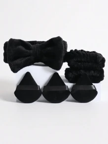 6 件多功能化妆海绵，3 件头带，美容化妆海绵，化妆工具，干湿用粉扑，运动头带，面部头带腕带，适用于液体粉底、粉末和遮瑕膏，适合所有皮肤类型，美容护肤产品 - 黑色 - 查看 3