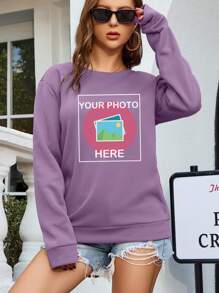 Personalized Custom Photo Printed Front Pullover Sweatshirt For Women - Purple - View 1