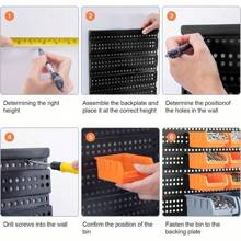 32Pcs Wall Mounted Storage Bins Backboard DIY Stackable Workshop Storage For Tools Hardwares Crafts 64 X 41cm Plastic Bin Panel Rack With Screws For Tool Shed Garage Workshop(Orange+Gray) - Orange+Gray - View 6