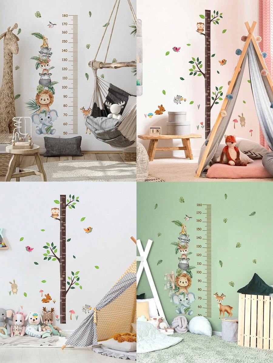 1set Tree Trunk, Bird, Animal, Elephant, Lion, Rabbit Height Measurement Wall Decals For Bedroom And Living Room Decoration,Stickers,Wall Decal, Vinyl Decal For Home Decorations,Spring Decoration Items Refresh Your Home,Rama Decoration Stickers Gifts Birthday Graduation