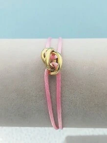 1 Piece Handmade Adjustable Stainless Steel Golden Three-Ring Braid Bracelet Couple Gift - Gold - View 16